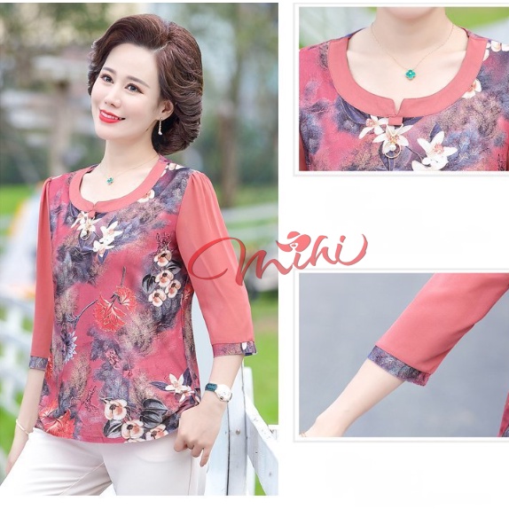 Áo trung niên nữ tay lỡ A44 đẹp cho mẹ, bà - Thời trang cao cấp, sang trọng người lớn tuổi U40 U50 U60 giá rẻ Bigsize
