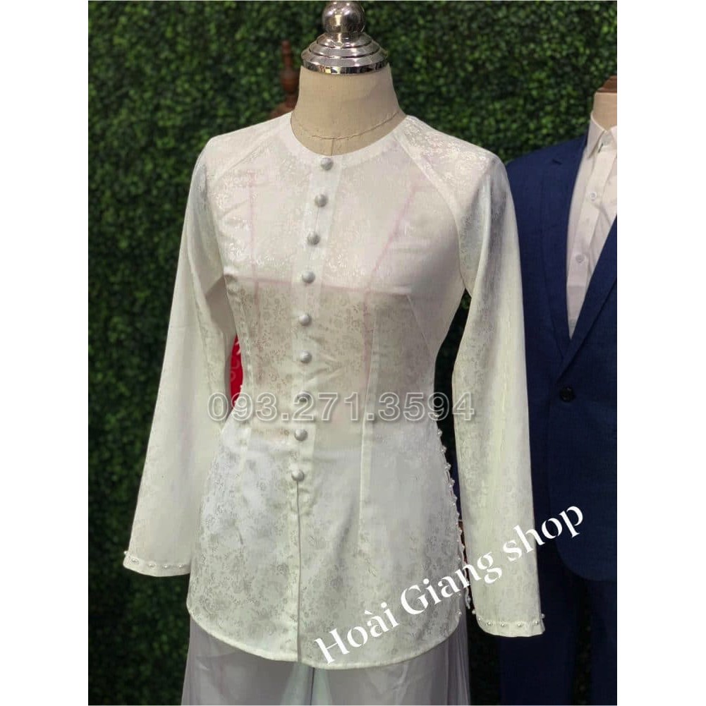 Đặt may bà ba gấm trắng kết hột the phong cách bá hộ. Size từ S đến 4XL.