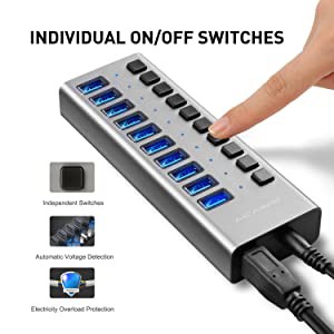 Bộ Chia 10 Cổng USB 3.0 ACASIS 12V / 4A Cho Laptop / PC / Mobile HDD