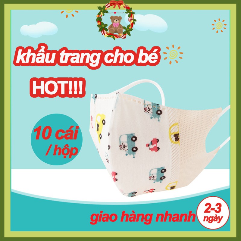 khẩu trang 3D cho bé,1 túi 10 cái , size S/L, cho bé 0 đến 12 tuổi