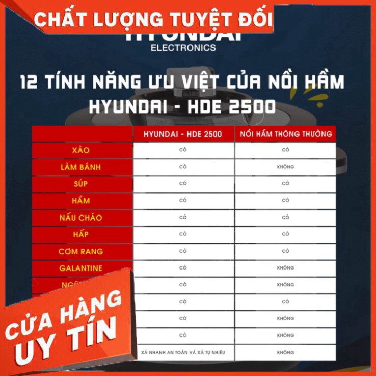 Nồi hầm điện tử Chính Hãng HYUNAI HDE 2500S An Tòan Và Tiết Kiệm Thời Gian [FreeShip Xtra] | BigBuy360 - bigbuy360.vn