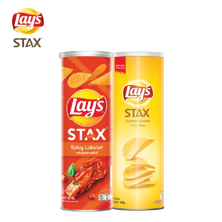 Combo 2 Bánh snack khoai tây miếng Lay's Stax Mix vị 160g: Tôm hùm nướng ngũ vị và Tự nhiên