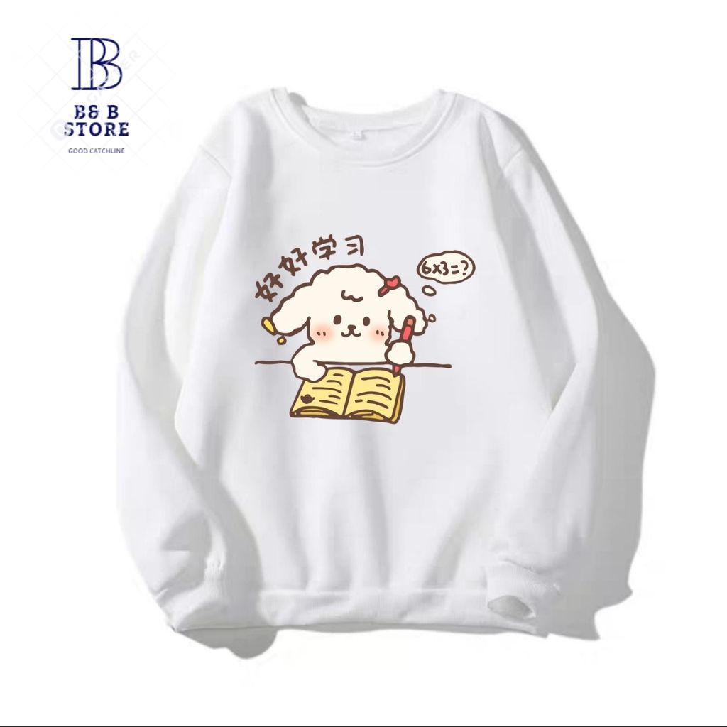 ÁO SWEATER NỈ UNISEX NỮ IN CÚN HỌC BÀI CỰC ĐẸP NHIỀU MÀU