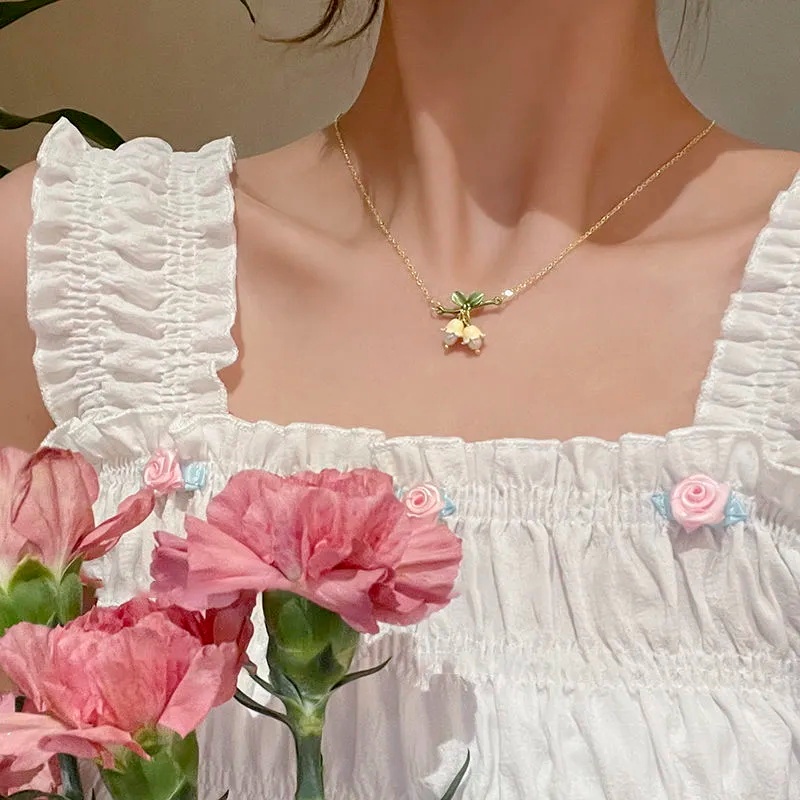 Vòng cổ Hình Hoa Lily Nghệ Thuật Ngọt Ngào Mùa Xuân Đáng Yêu Sớm Cổ Điển Cho Nữ