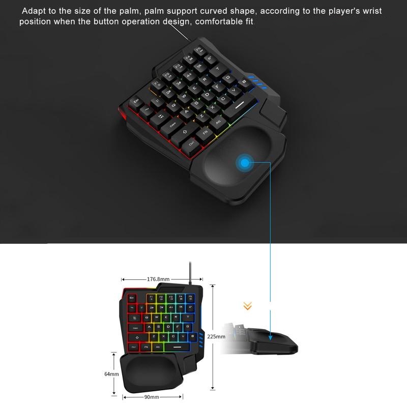 Bàn phím bán cơ 1 tay 35 phím Gaming Bàn Phím Bàn phím công thái học có dây USB Phần còn lại của bàn phím người chơi game