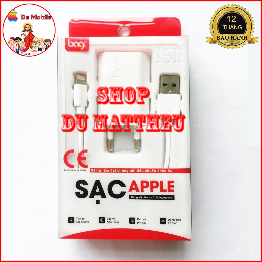 BAGI - COMBO CỦ SẠC + CÁP SẠC LIGHTNING BAGI CB-I51Z CHO IPHONE BH12T