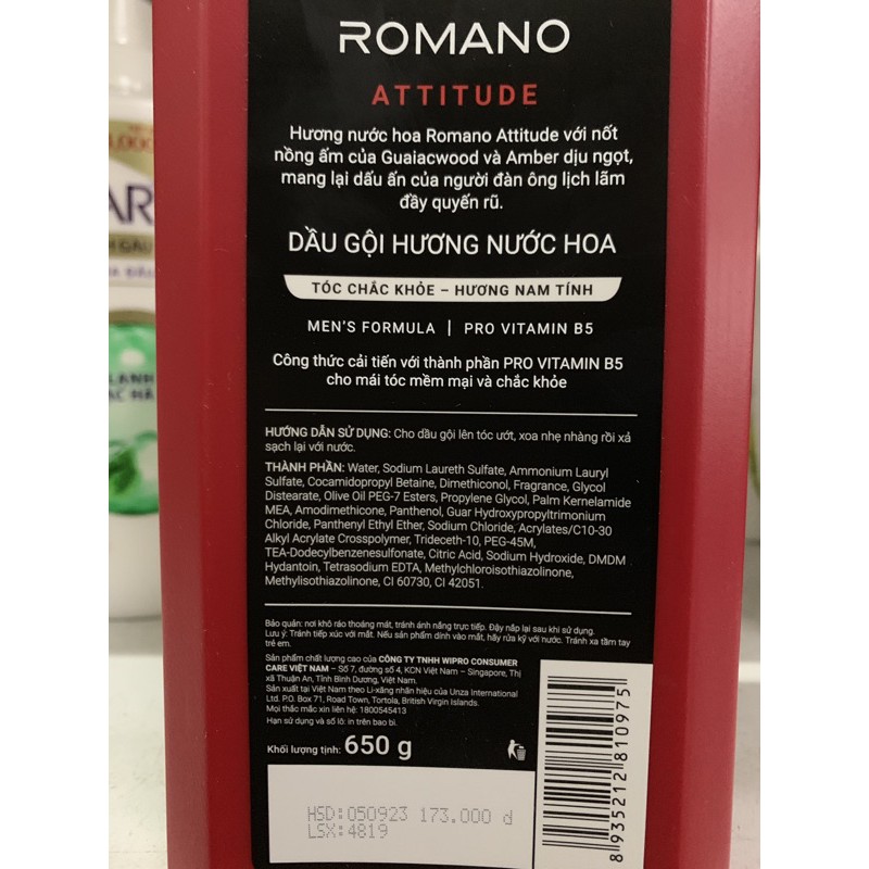 Dầu Gội Cao Cấp Cho Nam Romano Attitude 650g