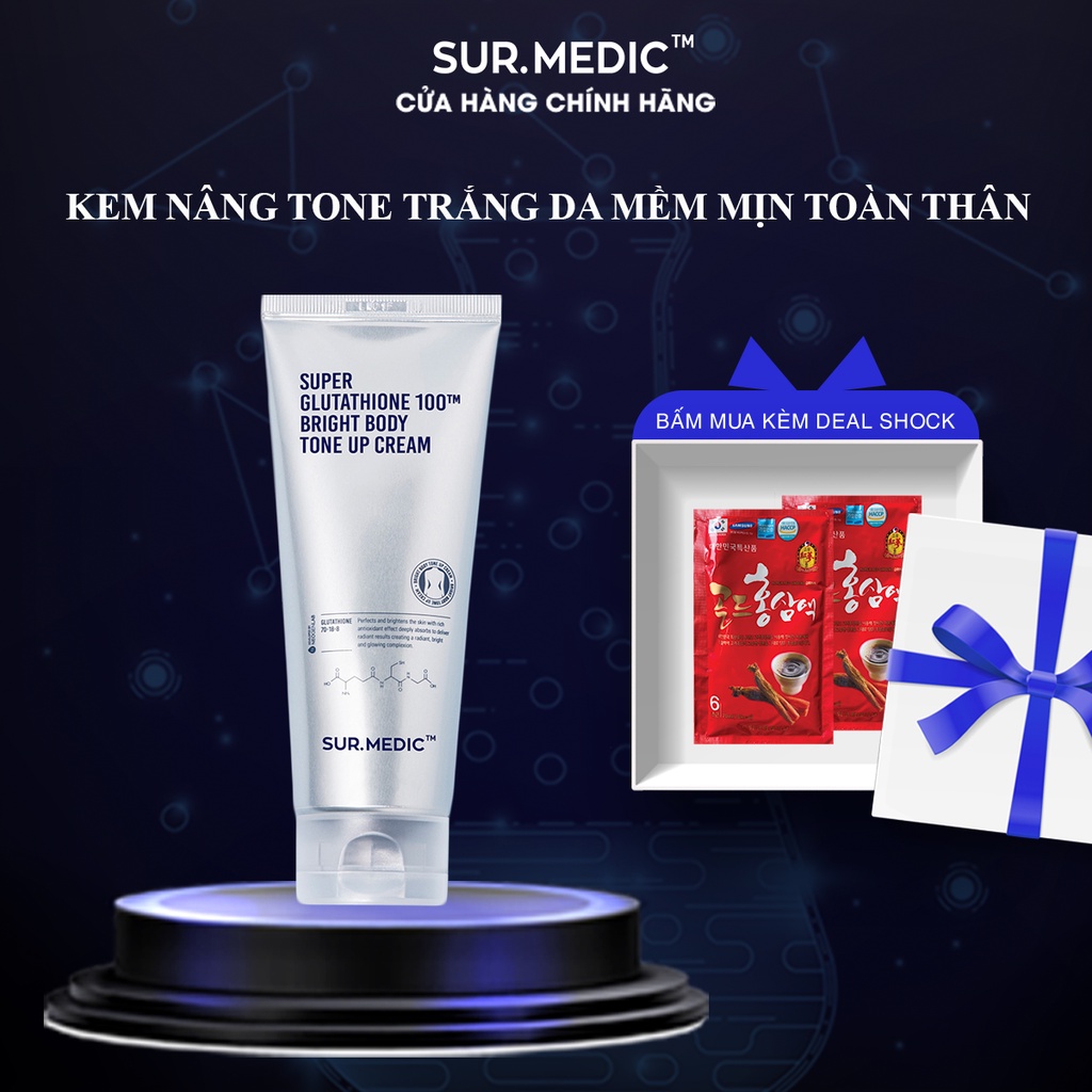 Kem Nâng Tone Da Toàn Thân SURMEDIC Super Glutathione 100TM Bright Body Tone Up Cream 150ml