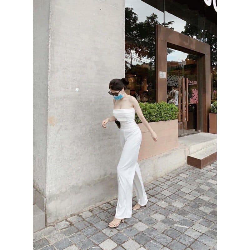 [SẴN MÚT NGỰC] Jumpsuit Ống Suông Cúp Ngực Xếp Li Tôn Dáng | BigBuy360 - bigbuy360.vn