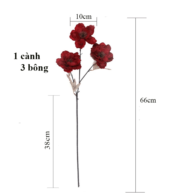 Hoa giả - Hoa hải quỳ giả 66cm cành 3 bông cao cấp, decor,  trang trí nhà cửa sang trọng