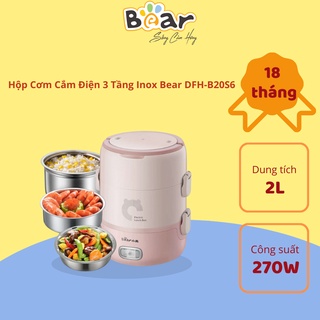Hộp Cơm Cắm Điện Dung Tích 2.0 lít Gồm 3 Tầng Inox Công Suất 270W Màu Hồng Nhạt - BẢN QUỐC TẾ chính hãng Bear DFH-B20S6