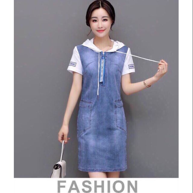 Đầm jean suông có nón