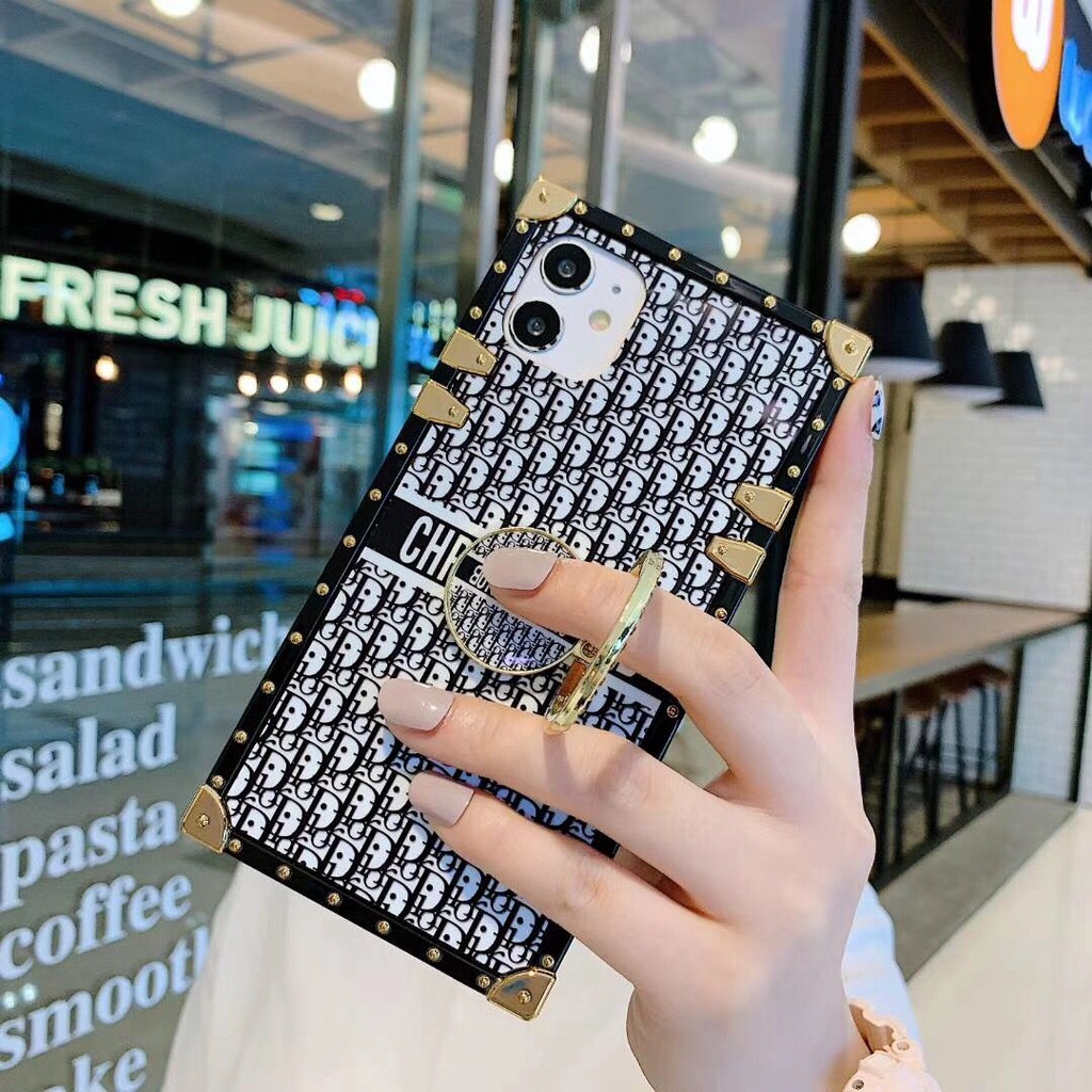 Ốp Lưng HìNh Vuông Có NhẫN Đỡ Cho iPhone 13 12 Mini 6 6S 7 8 Plus X XS MAX 11 Pro MAX