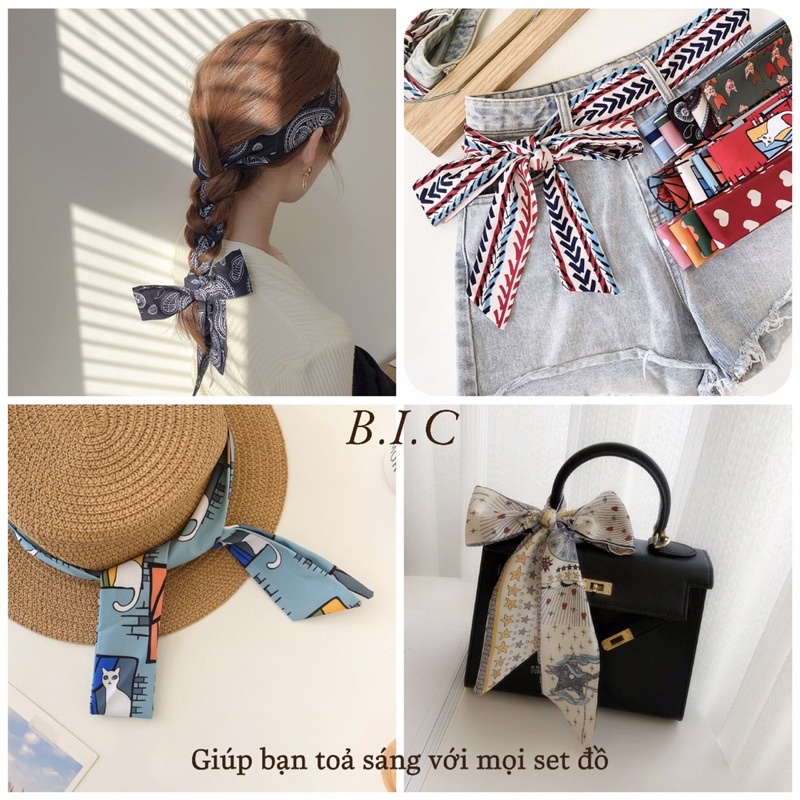 Khăn lụa satin đa năng hoạ tiết độc đáo với nhiều kích thước JOLI Clothing