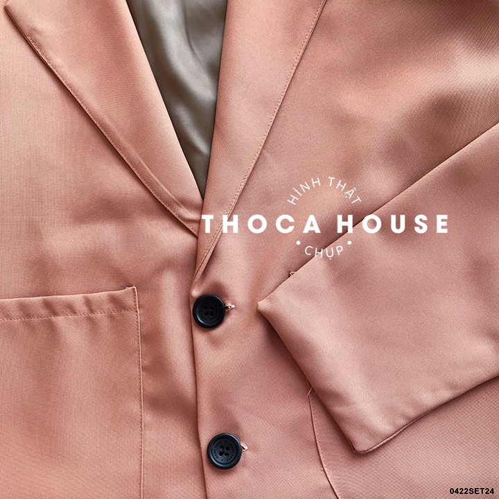 Set áo khoác vest 2 túi phối chân váy lưng thun pastel THOCA HOUSE vải dày đi làm, đi học freesize dưới 56kg