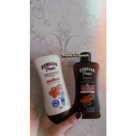 NEW🔺ComBo Dầu tắm nắng 200ml + Kem chống nắng 50spf Satin 180ml 🌻 Hawaiian Tropic