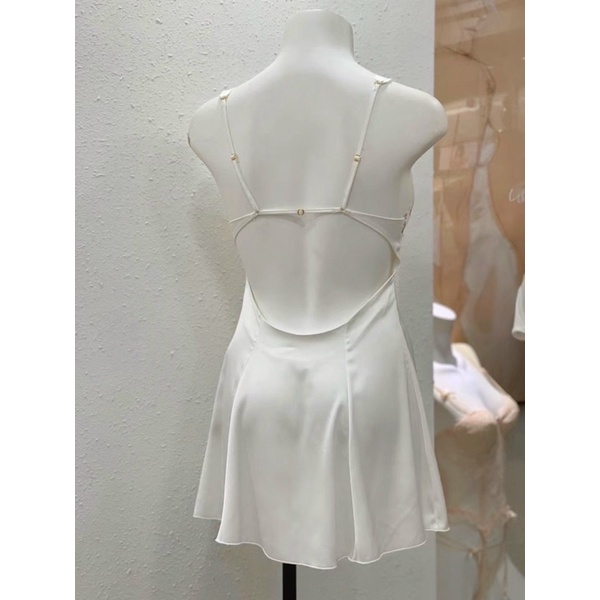 váy ngủ sexy lụa cao cấp Quảng Châu trắng phối ren 018