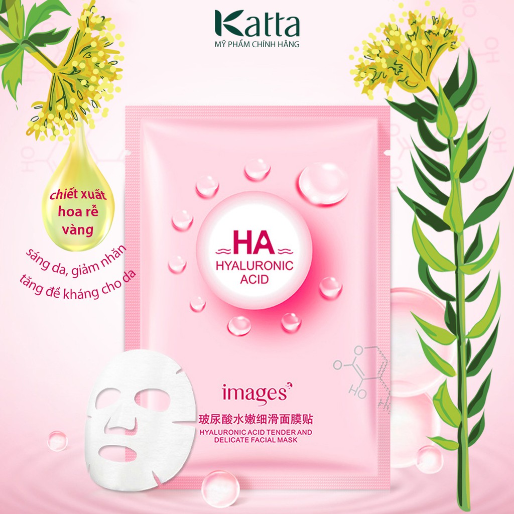 Mặt nạ HA hồng chiết xuất hoa rễ vàng dưỡng ẩm, sáng da, tăng đề kháng & khả năng tái tạo tế bào da - Katta - MP006-H