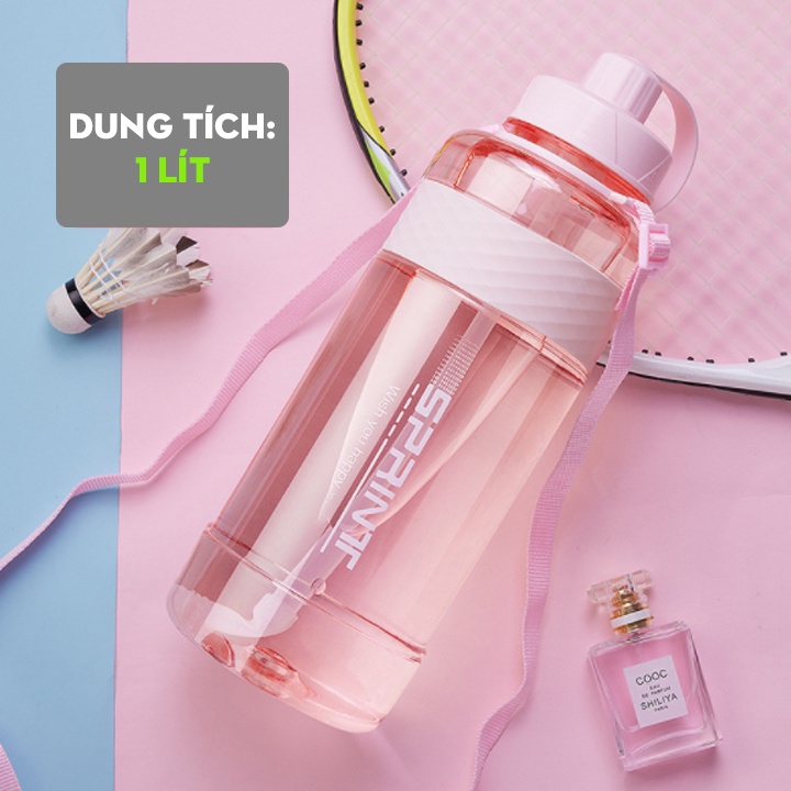 Bình Nước 1000ML Có Ống Hút và Dây Đeo Tiện Lợi Phù hợp mang Đi Làm Đi Học Đi Chơi Đi Thể Dục