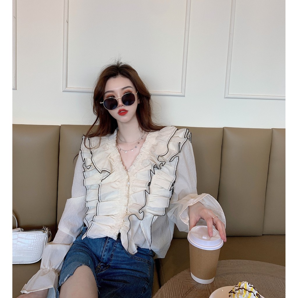 Áo form dài tay viền bèo HAF41 Hỉn Hỉn Store