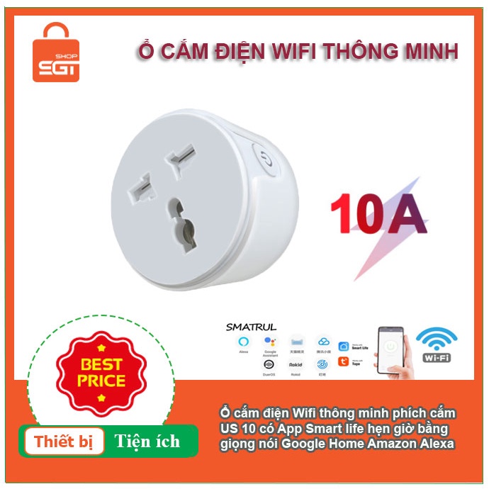 Ổ Cắm Wifi Thông Minh 10A, Hẹn Giờ Bật/Tắt Thiết Bị Điện, Điều khiển Từ xa qua điện thoại