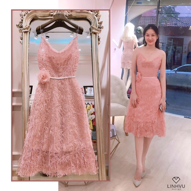 Váy thiết kế- Váy ren 2 dây cổ đổ