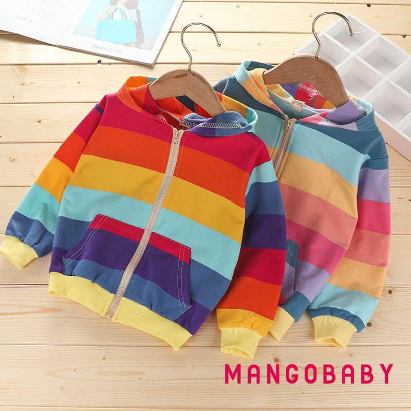 Áo Hoodie Tay Dài Có Túi Họa Tiết Sọc Cầu Vồng Thời Trang Dành Cho Bé Gái