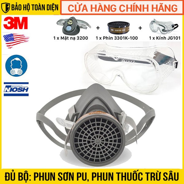 Trọn bộ mặt nạ chống độc dùng phun sơn PU, phun thuốc trừ sâu (Tiết kiệm) | Đã bao gồm kính