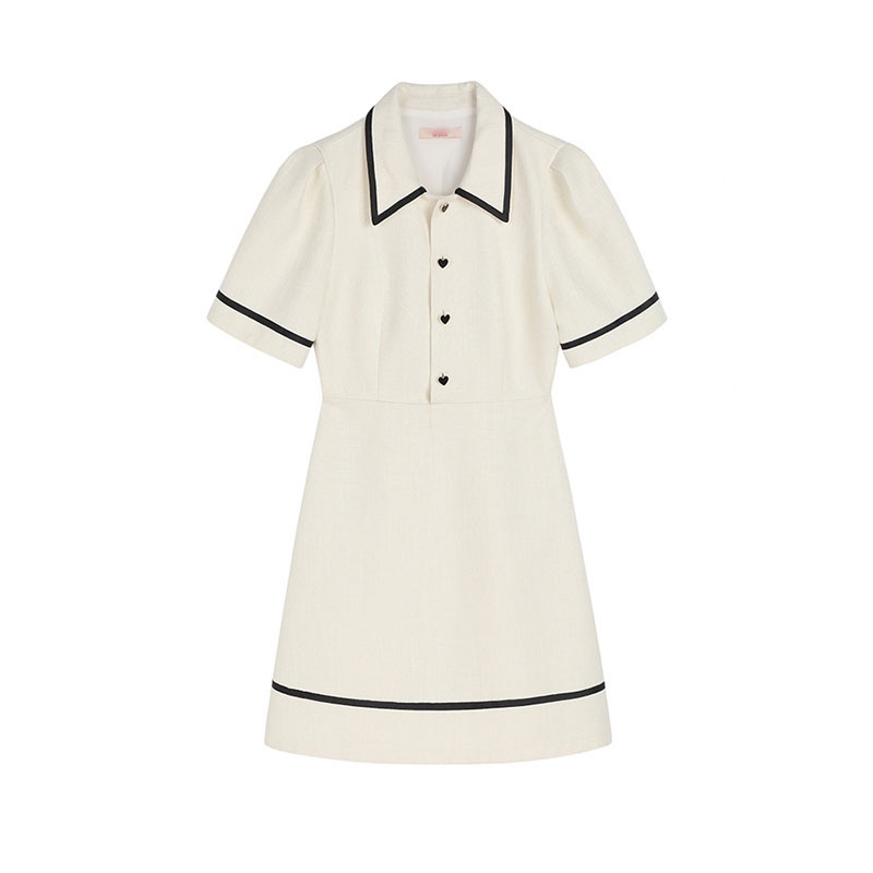 (HÀNG SẴN) Váy tay phồng tay màu Beige, cổ áo Polo. Váy (đầm) công sở