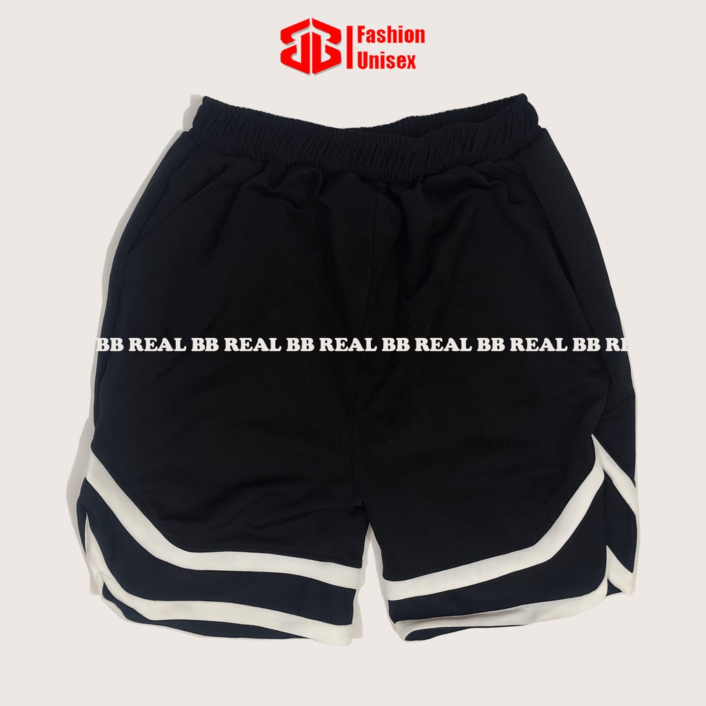 QUẦN Short, Sọc Trắng - Chất Vải POLY, Form Rộng Unisex Thỏa Mái, Nam Nữ Đều Mặc Được - BB REAL