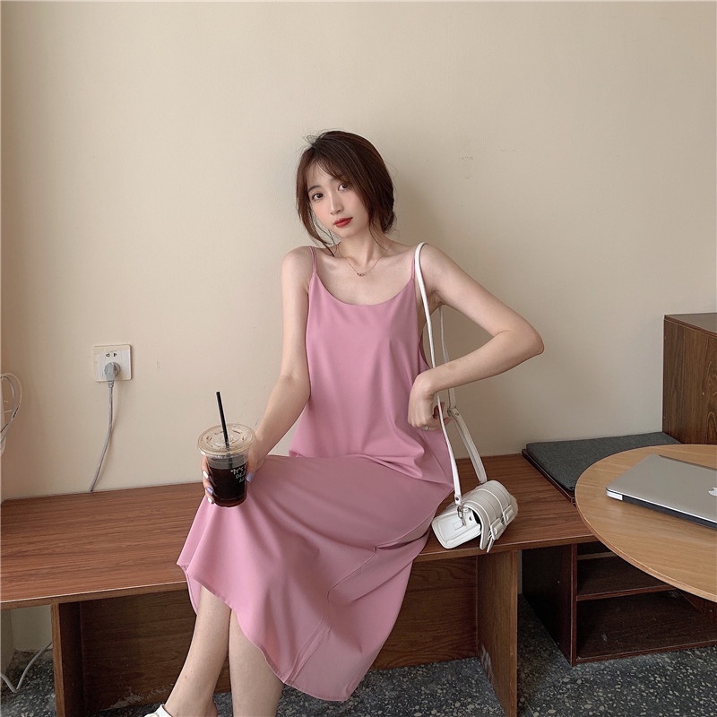 Váy 2 dây dáng dài trơn nhiều màu dễ phối đồ, mặc đi làm đi chơi, quai váy có điều chỉnh dài ngắn
