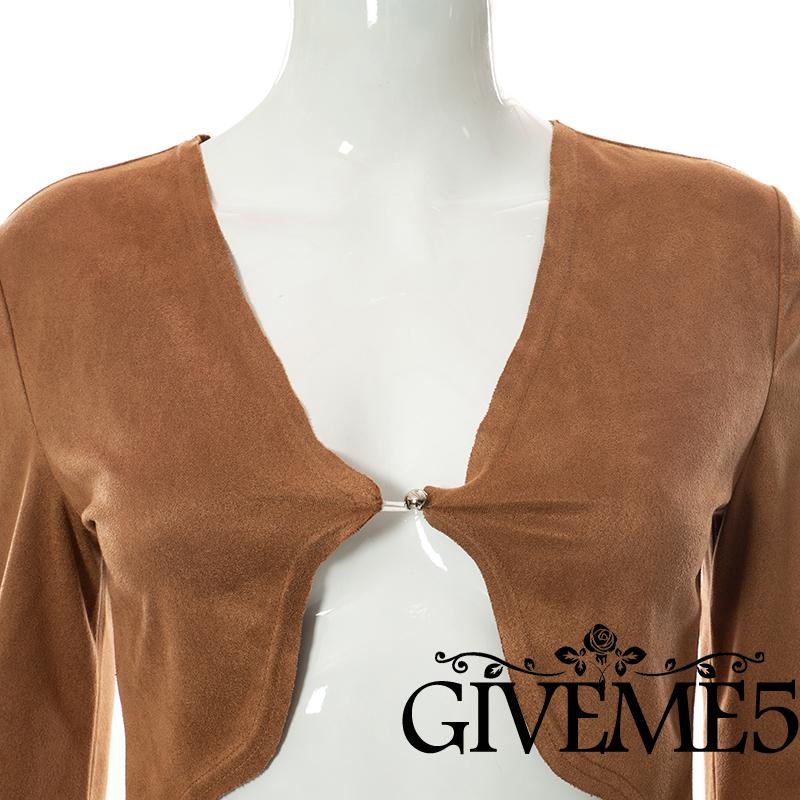 Set đồ 2 món gồm áo cardigan lửng tay dài màu trơn và chân váy ôm eo thấp cho nữ