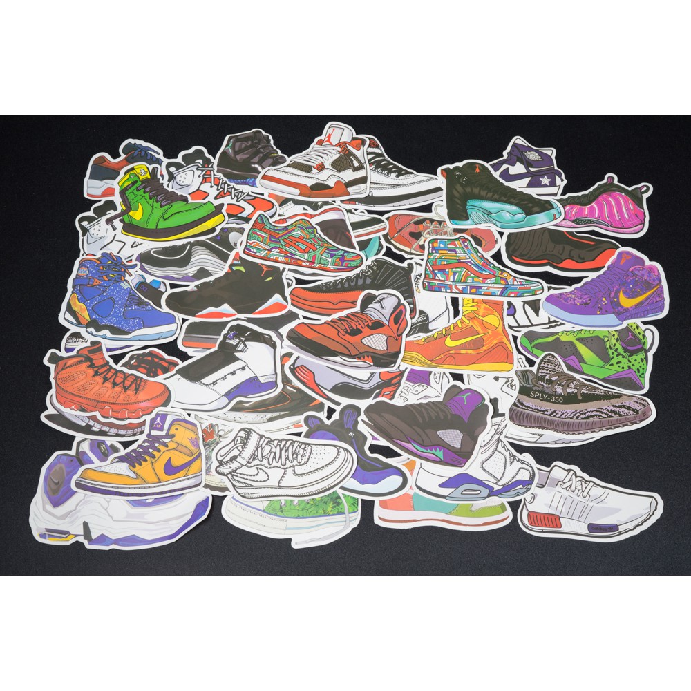 Sticker SNEAKER nhựa PVC không thấm nước, dán nón bảo hiểm, laptop, điện thoại, Vali, xe đạp, xe máy, đàn, skateboard