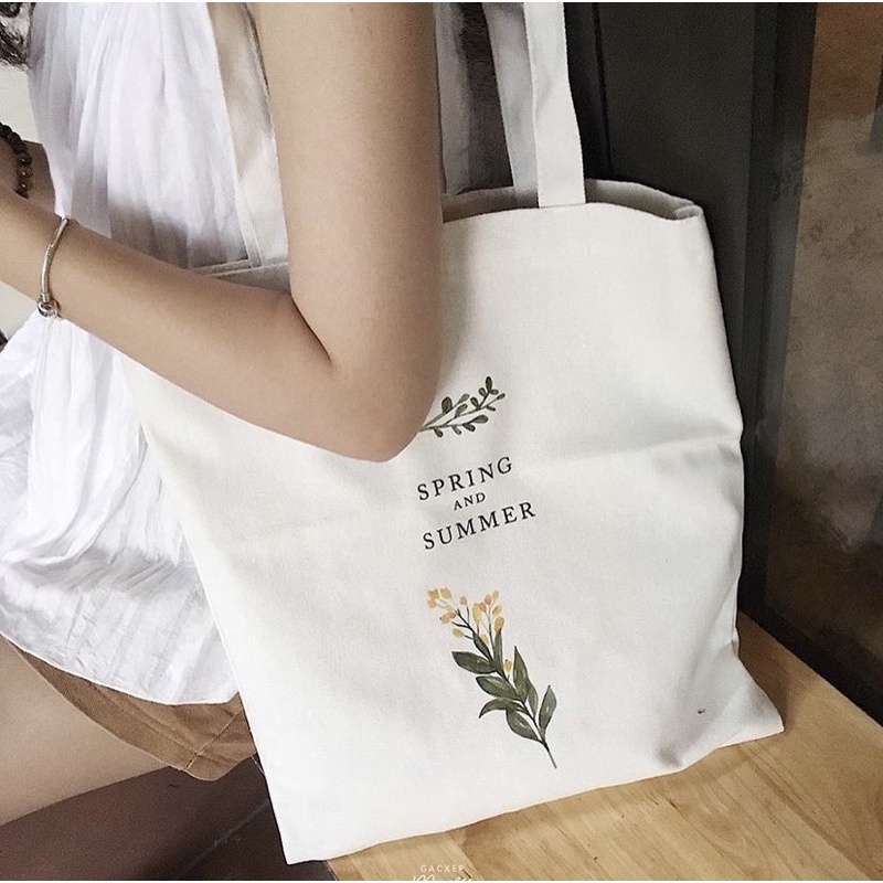 TÚI TOTE VẢI CANVAS ĐEO VAI SPRING SUMMER(CÓ KHOÁ MIỆNG)