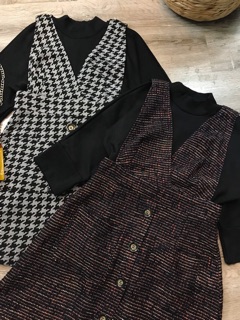 [HÀNG CAO CẤP] Set váy yếm bố + Áo thun đen