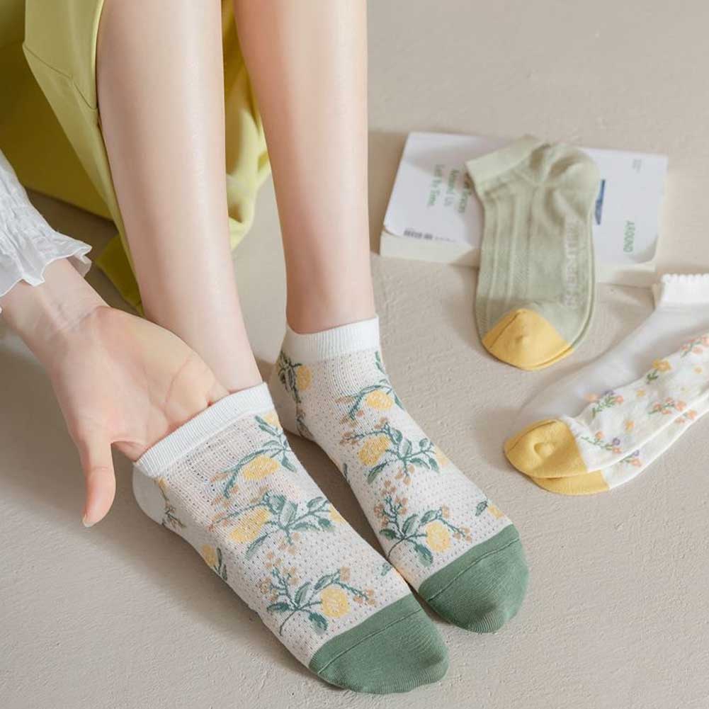 Đôi Vớ Cotton Thấm Hút Mồ Hôi Thoáng Khí Họa Tiết Hoa Thời Trang Mùa Hè Dành Cho Nữ
