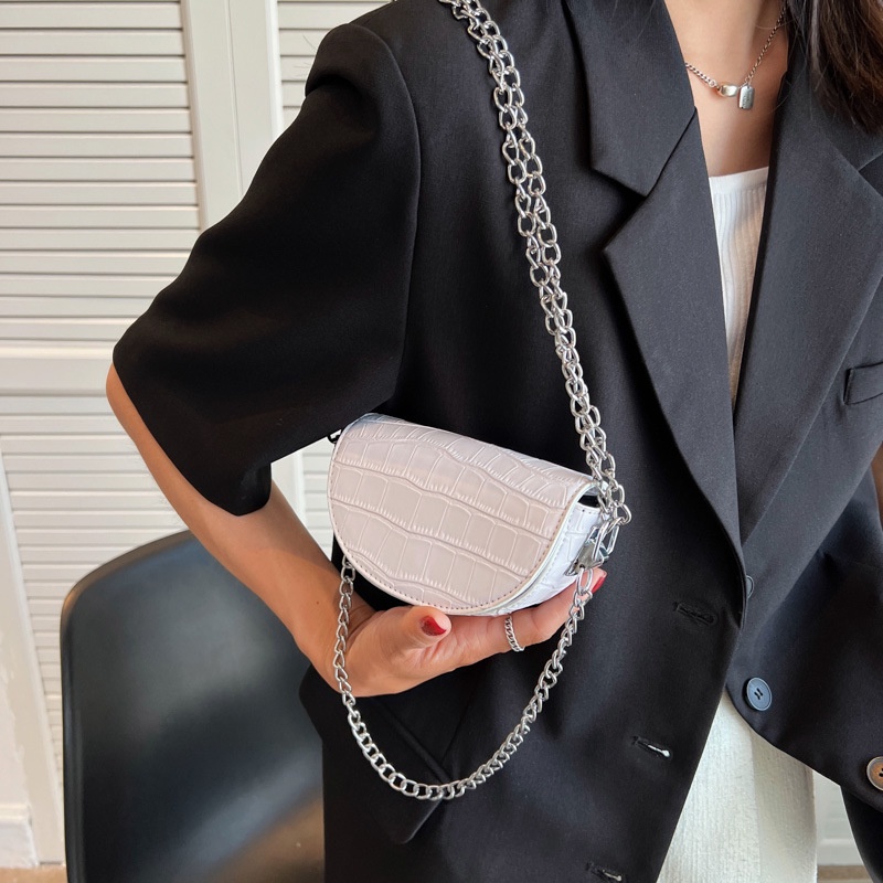 Túi Đeo JASMIN NOIR Chéo Giả Da Cá Sấu Phối Dây Xích Thời Trang Nữ