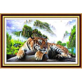 Tranh đính đá hổ mãnh hổ uy phong KT:80x53cm ,tranh gắn đá chưa gắn