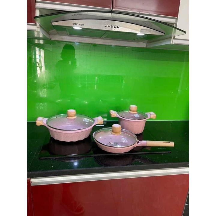 Bộ nồi chảo đá maifan MGC màu hồng