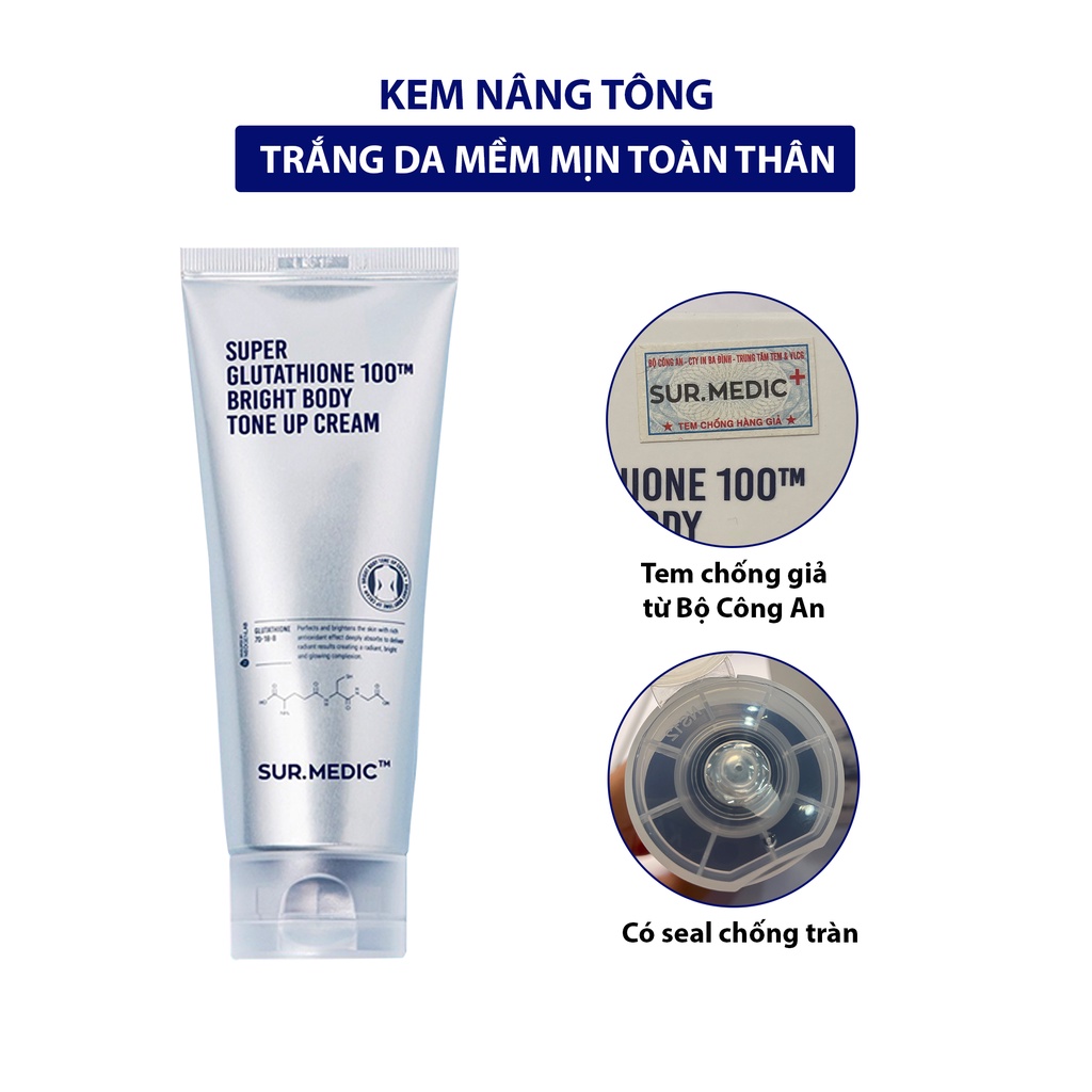 Kem Nâng Tone Da Toàn Thân Surmedic Super Glutathione 100TM Bright Body Tone Up Cream 150ml