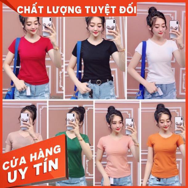 áo thun cổ tim nữ cộc tay phom body chất làm mát