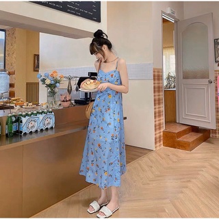 [ẢNH THẬT TRẢI SÀN] ĐẦM MIDI 2 DÂY HOA THẮT NƠ LƯNG
