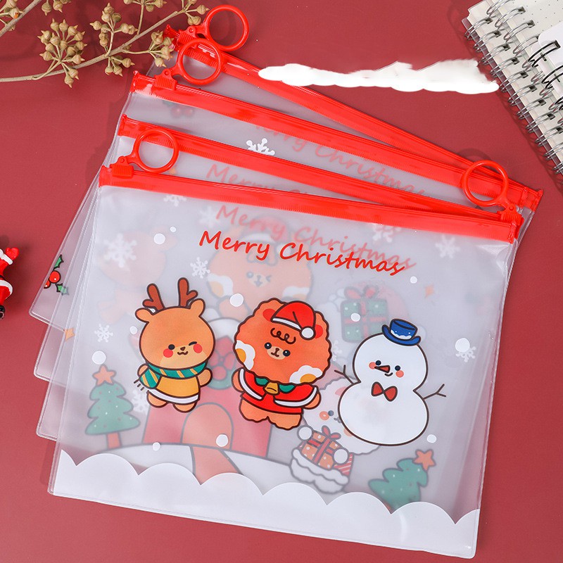 Hộp bút trong suốt hoạt hình giáng sinh, noel cute đáng yêu (21x17cm)