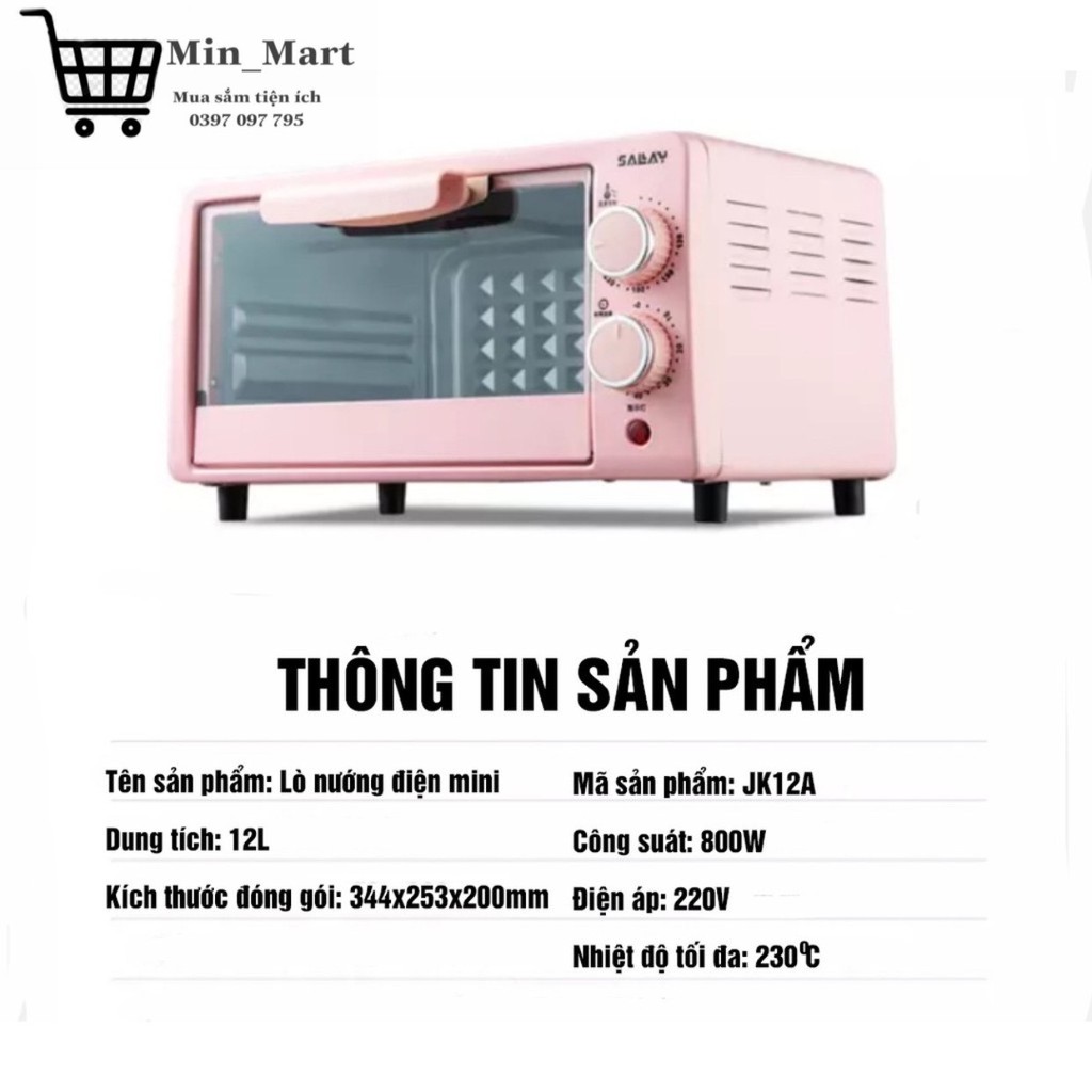 Lò Nướng Điện Mini Mizae Đa Năng Dung Tích 12L, Lò Nướng Thiết Kế Nhỏ Gọn, Siêu Xinh - Có bảo Hành