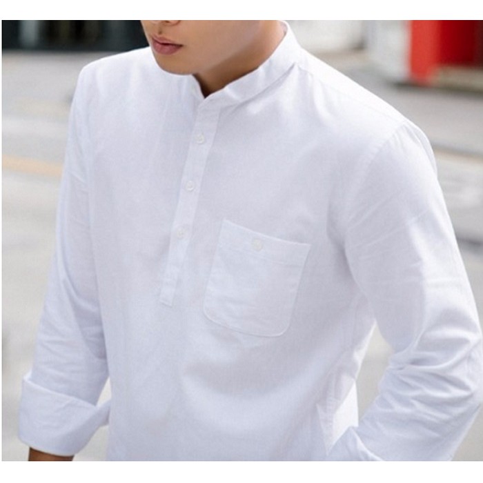 Áo sơ mi nam cổ trụ sọc xanh dương | BigBuy360 - bigbuy360.vn