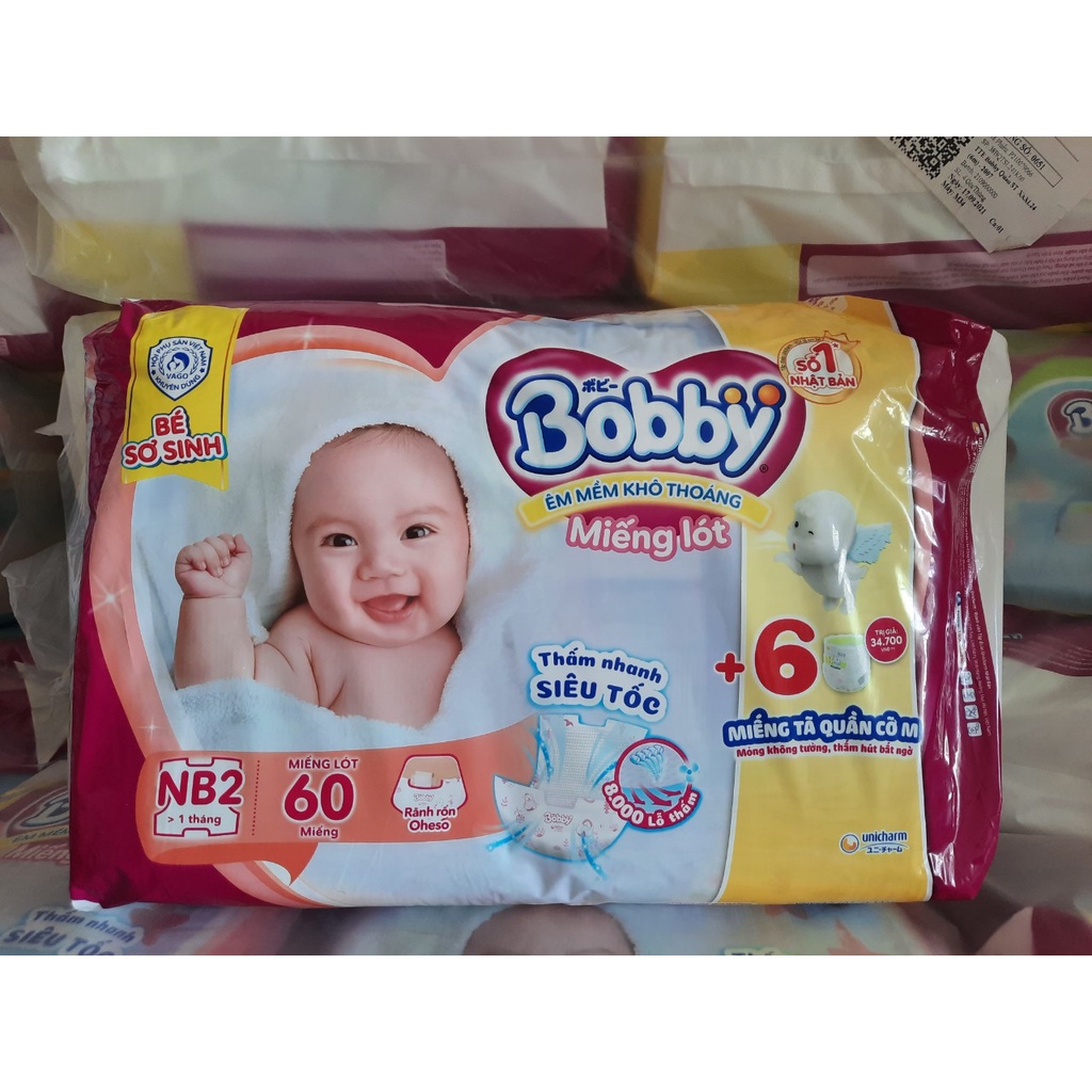 Miếng lót sơ sinh Bobby NewBorn 2 - 60 miếng (Tặng kèm 6 tã quần size M)