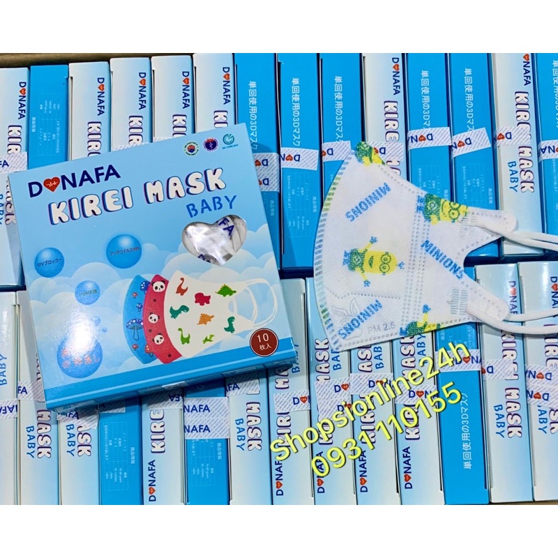 ✅ Hộp 10 cái khẩu trang 5D mask Donafa cho bé dưới 7 tuổi Hình minion