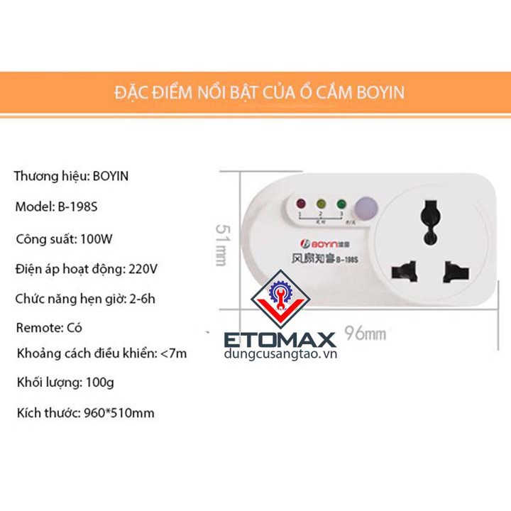 [ SALE SỐC ⚡️ GIÁ HOT ] 💥💥💥 Ổ cắm điều khiển quạt từ xa BOYIN B-198S ☀️