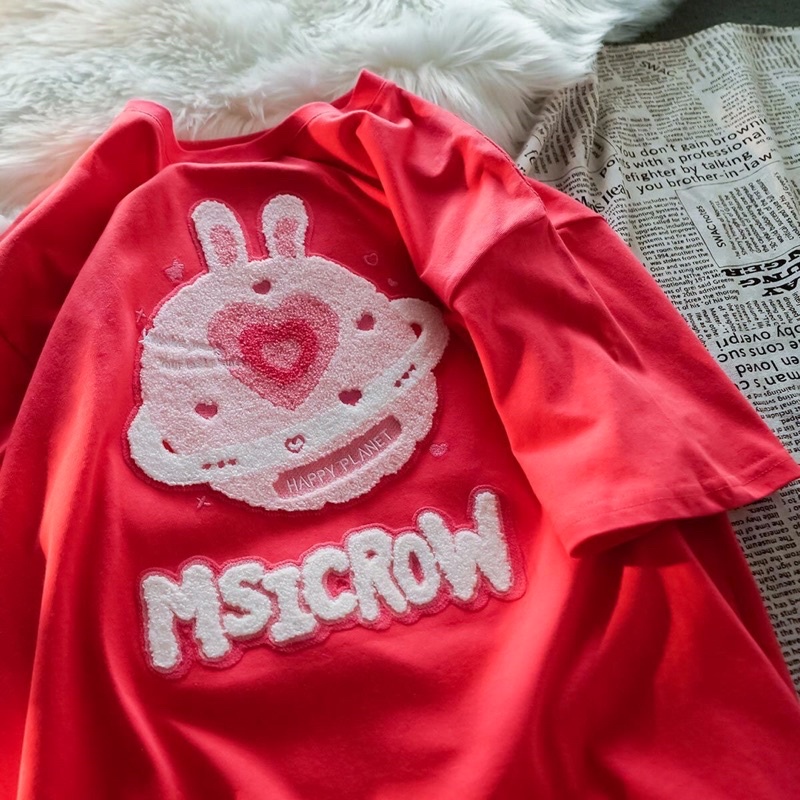 Áo thun tay lỡ dáng rộng thêu hình trái đất MSICROW mã QC009