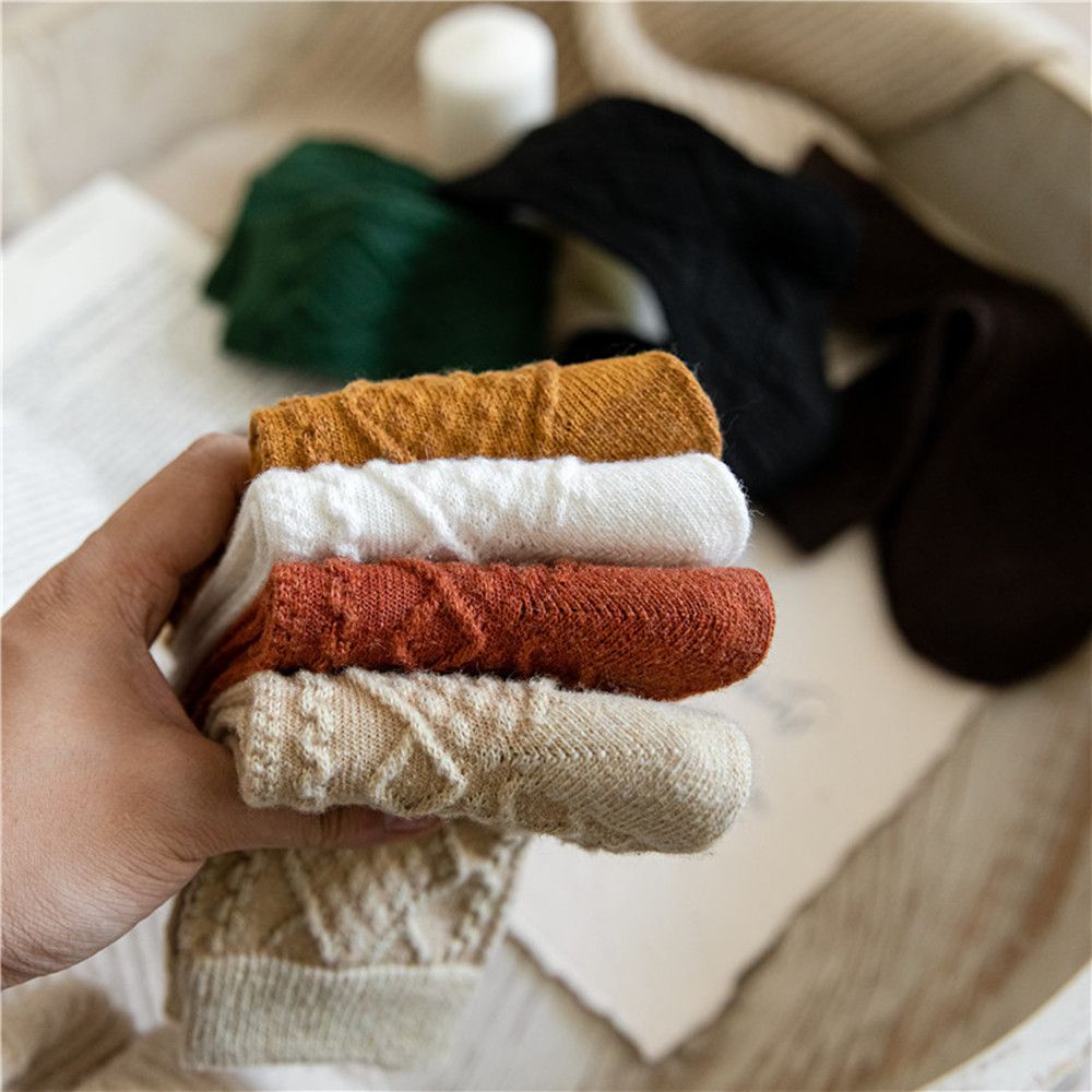 Bebetterm 1 Pair Fashion Cashmere Wool Socks Knit Breathable Autumn Winter Soft Thick Woman Solid Socks